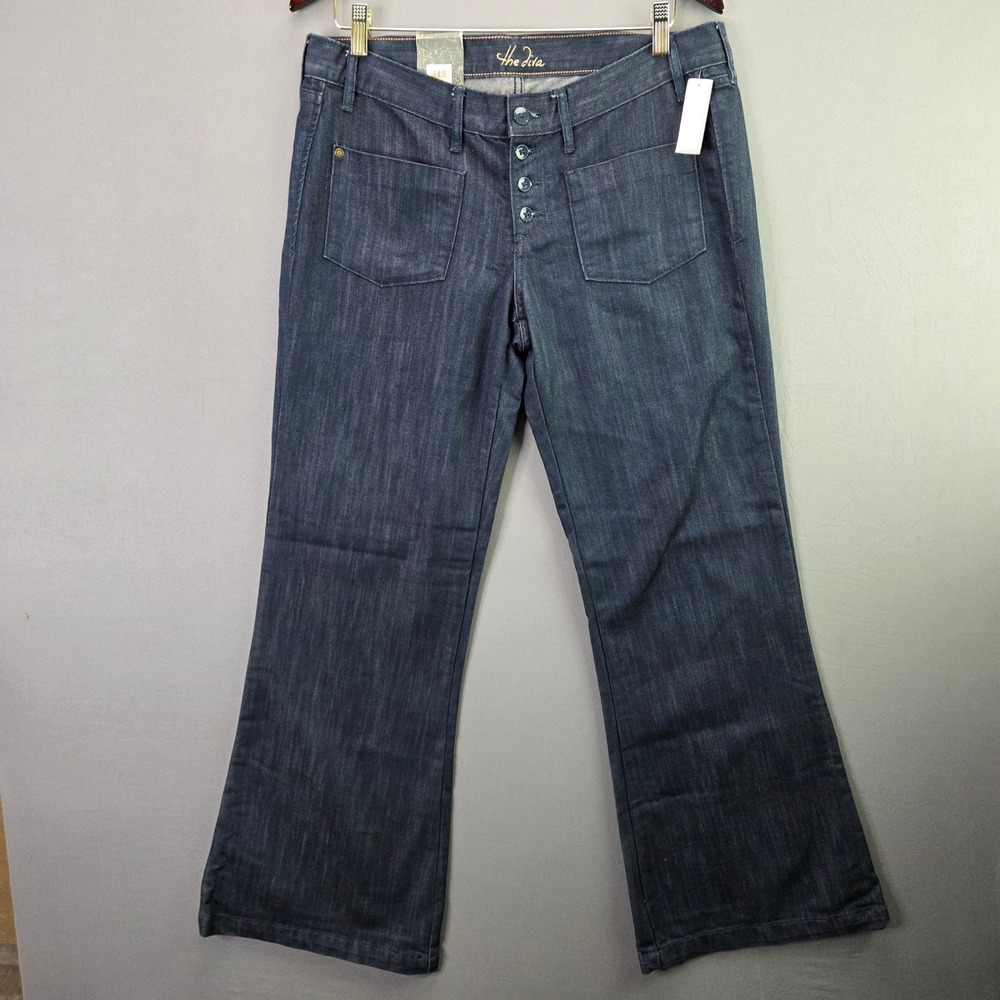 Old Navy The Diva Wide Leg Jeans 12 Dark Wash Low Rise Button Fly Patch Pockets